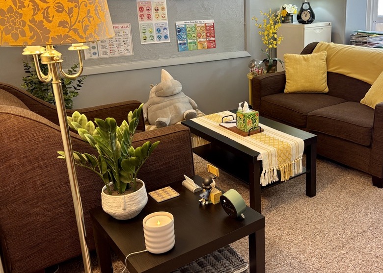 Warm therapy office where anxiety treatment sessions take place